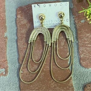 Redwood Fashion Long Dangle Gold Toned Earrings